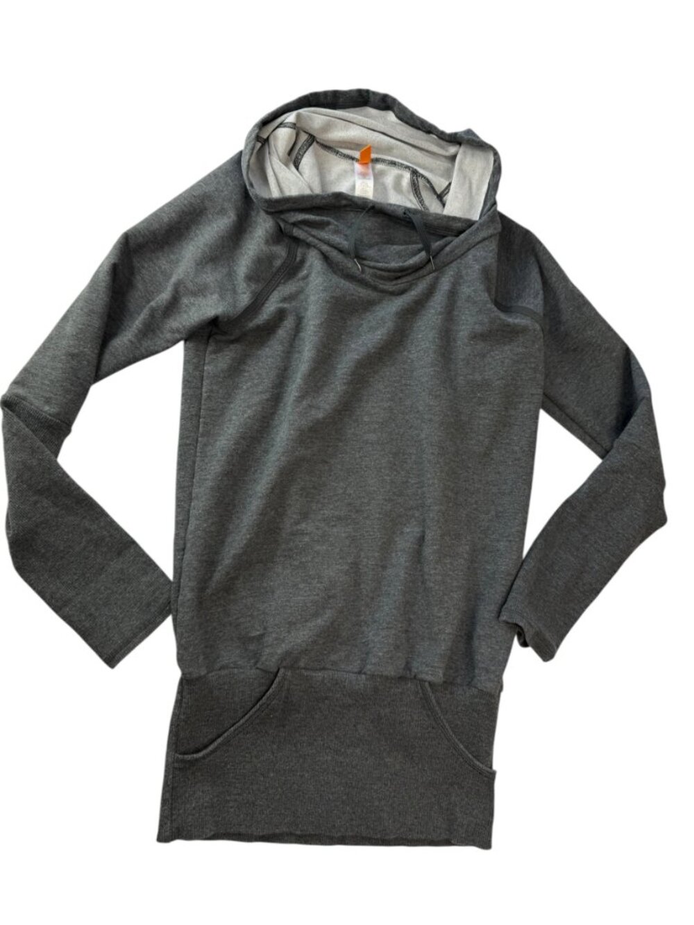 LUCY Long Gray Hooded Hoodie Sweatshirt.  Size women's XS Cowl Neck Cotton Blend